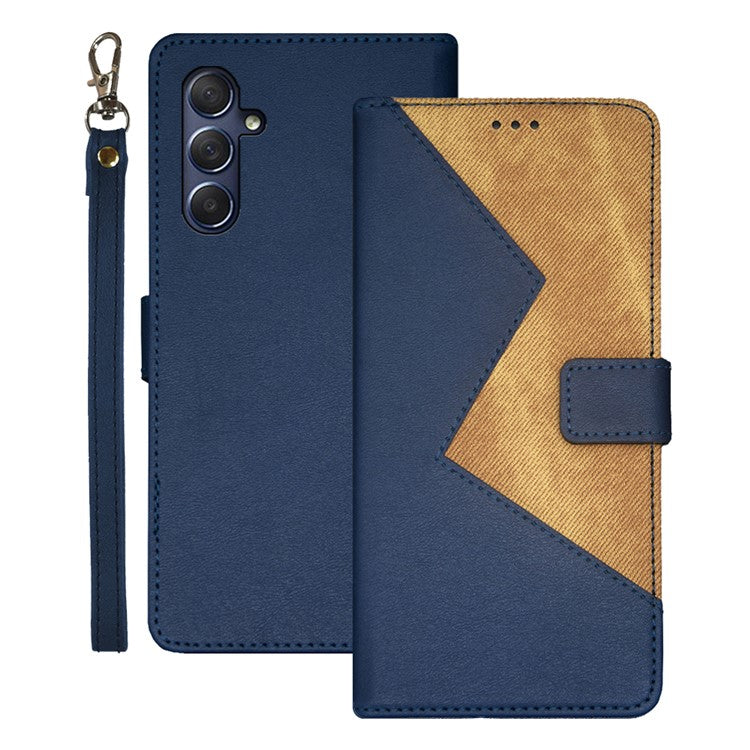 IDEWEI For Samsung Galaxy M54 5G / F54 5G Phone Cover Splicing Style PU Leather Flip Stand Case with Card Slots - Blue