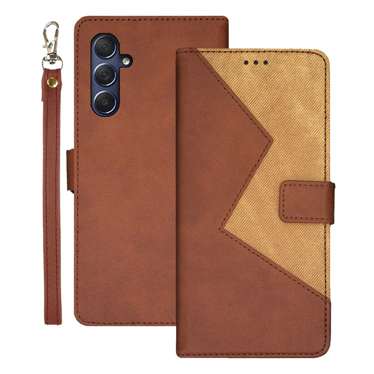 IDEWEI For Samsung Galaxy M54 5G / F54 5G Phone Cover Splicing Style PU Leather Flip Stand Case with Card Slots - Brown