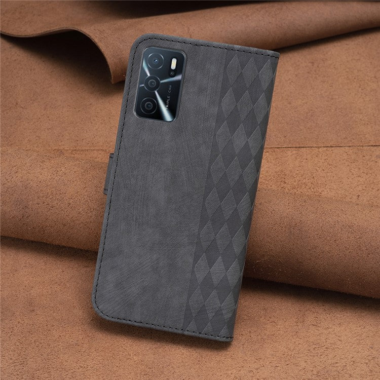 Leather Cover for Oppo A16 / A16s / A54 5G / A54s / A55 5G , Imprinted Pattern Stand Wallet Flip Phone Case - Black