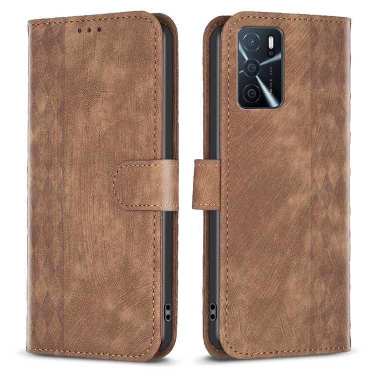 Leather Cover for Oppo A16 / A16s / A54 5G / A54s / A55 5G , Imprinted Pattern Stand Wallet Flip Phone Case - Brown