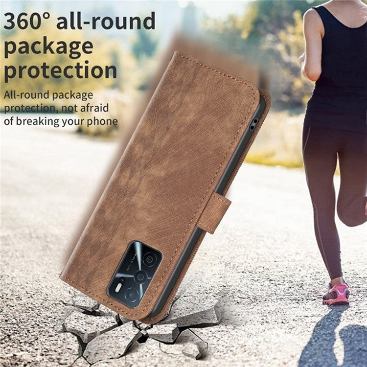 Leather Cover for Oppo A16 / A16s / A54 5G / A54s / A55 5G , Imprinted Pattern Stand Wallet Flip Phone Case - Brown