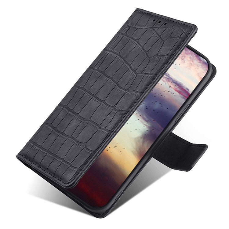 For Samsung Galaxy F14 5G Skin-touch Feeling Phone Case Crocodile Texture Wallet Stand PU Leather Cover - Black