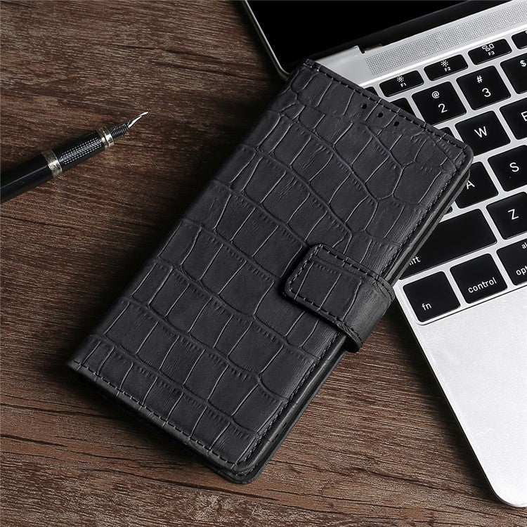 For Samsung Galaxy F14 5G Skin-touch Feeling Phone Case Crocodile Texture Wallet Stand PU Leather Cover - Black