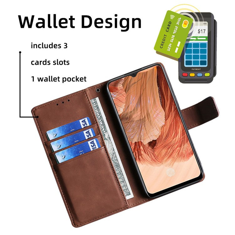 For Samsung Galaxy F14 5G Skin-touch Feeling Phone Case Crocodile Texture Wallet Stand PU Leather Cover - Brown