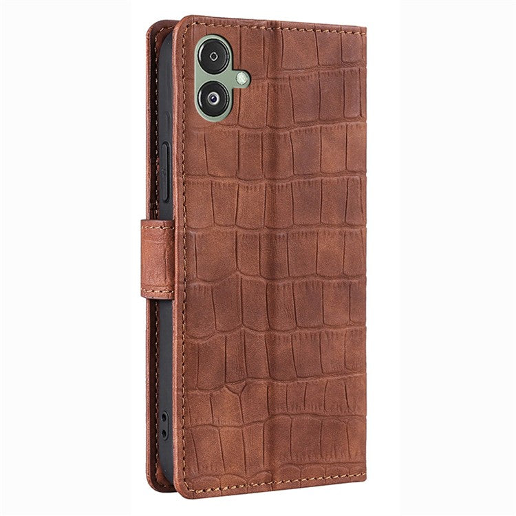 For Samsung Galaxy F14 5G Skin-touch Feeling Phone Case Crocodile Texture Wallet Stand PU Leather Cover - Brown