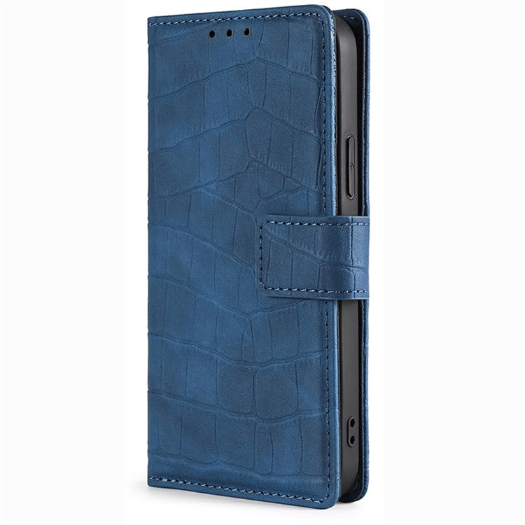 For Samsung Galaxy F14 5G Skin-touch Feeling Phone Case Crocodile Texture Wallet Stand PU Leather Cover - Blue