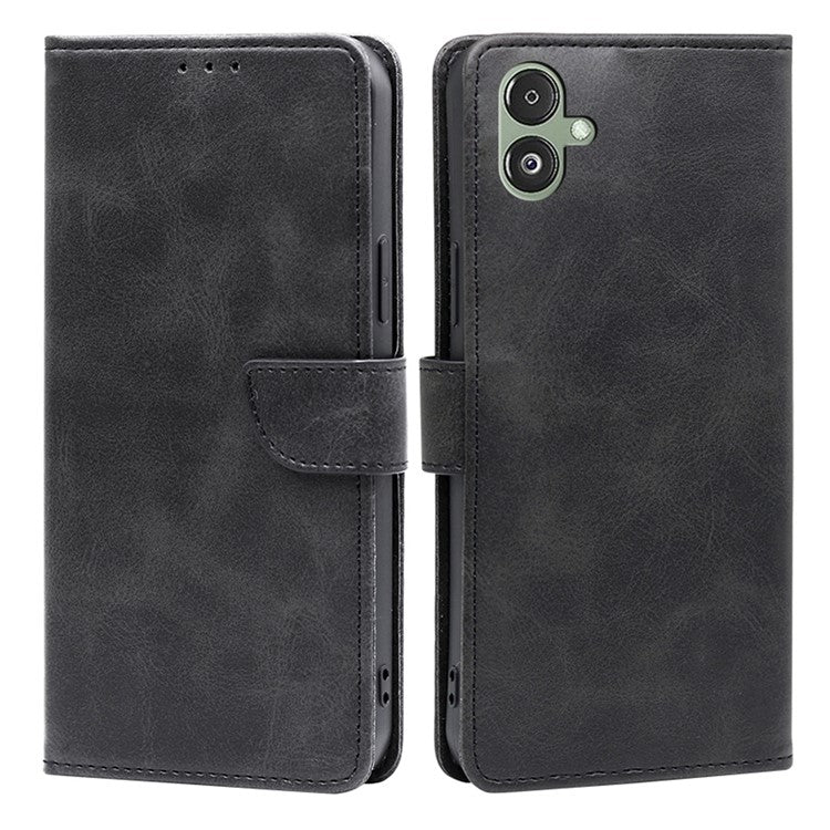 For Samsung Galaxy F14 5G Magnetic Protective Cover Calf Texture Stand Wallet PU Leather+TPU Phone Case - Black
