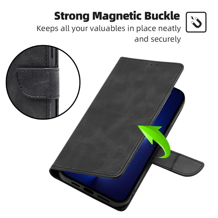For Samsung Galaxy F14 5G Magnetic Protective Cover Calf Texture Stand Wallet PU Leather+TPU Phone Case - Black