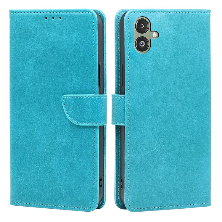 For Samsung Galaxy F14 5G Magnetic Protective Cover Calf Texture Stand Wallet PU Leather+TPU Phone Case - Baby Blue