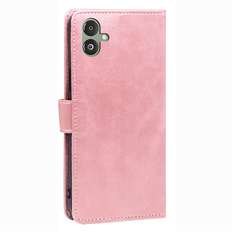 For Samsung Galaxy F14 5G Magnetic Protective Cover Calf Texture Stand Wallet PU Leather+TPU Phone Case - Rose Gold