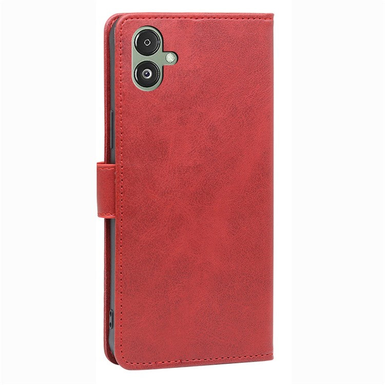 For Samsung Galaxy F14 5G Magnetic Protective Cover Calf Texture Stand Wallet PU Leather+TPU Phone Case - Red