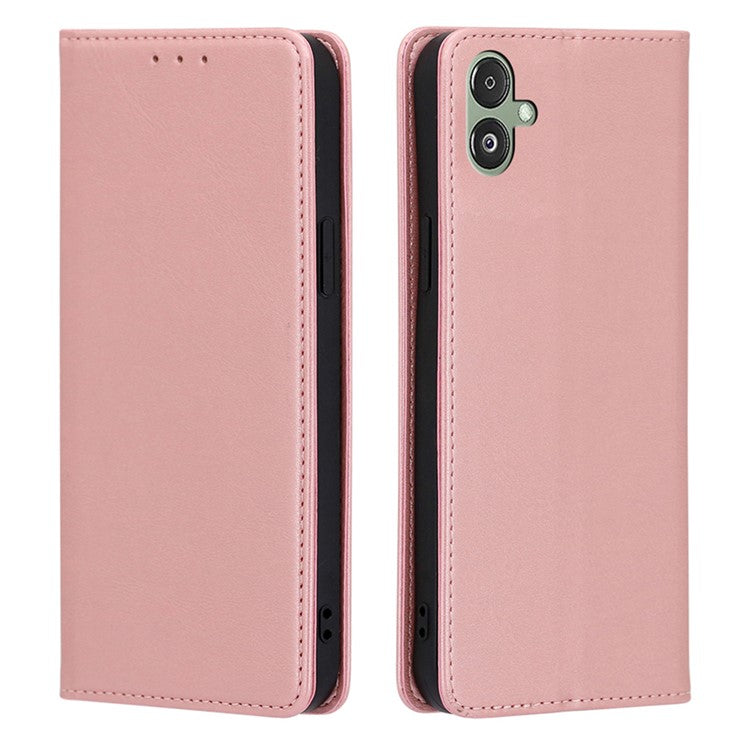For Samsung Galaxy F14 5G Calf Texture Mobile Phone Protector Case Stand Leather Wallet Cover - Rose Gold