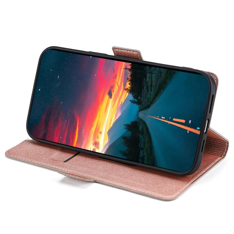 For Samsung Galaxy F14 5G PU Leather Phone Stand Cover Flip Case Card Holder Protection Shell - Rose Gold