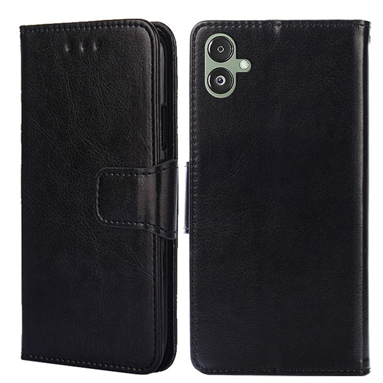 For Samsung Galaxy F14 5G Textured PU Leather Phone Case Wallet Stand Flip Cover - Black