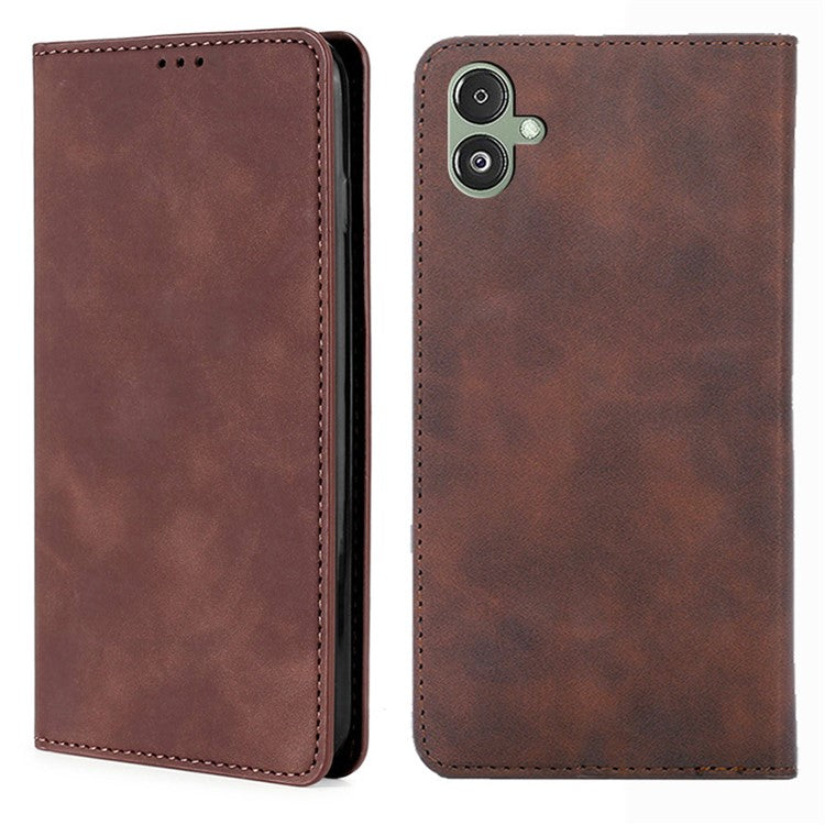 For Samsung Galaxy F14 5G Card Slots Stand Cover PU Leather Skin-touch Phone Case - Dark Brown
