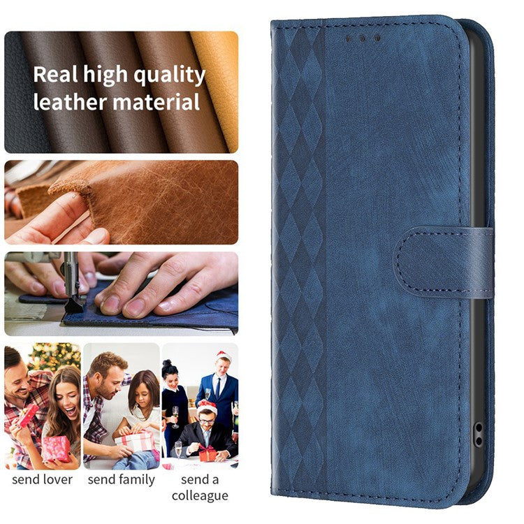 Phone Case for Oppo Find X6 Pro PU Leather Grid Pattern Imprinted Cover Stand Wallet Drop-proof Shell - Blue