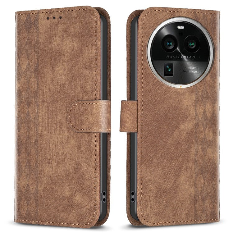 Phone Case for Oppo Find X6 Pro PU Leather Grid Pattern Imprinted Cover Stand Wallet Drop-proof Shell - Brown