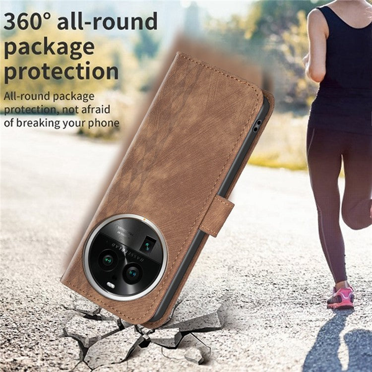 Phone Case for Oppo Find X6 Pro PU Leather Grid Pattern Imprinted Cover Stand Wallet Drop-proof Shell - Brown