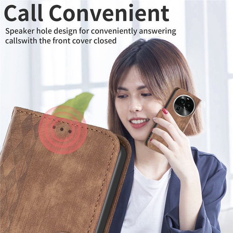 Phone Case for Oppo Find X6 Pro PU Leather Grid Pattern Imprinted Cover Stand Wallet Drop-proof Shell - Brown