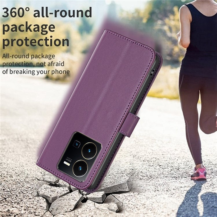 BINFEN COLOR BF17 For vivo Y35 4G (2022) / Y22s 4G PU Leather Wallet Case Stand Phone Cover - Dark Purple