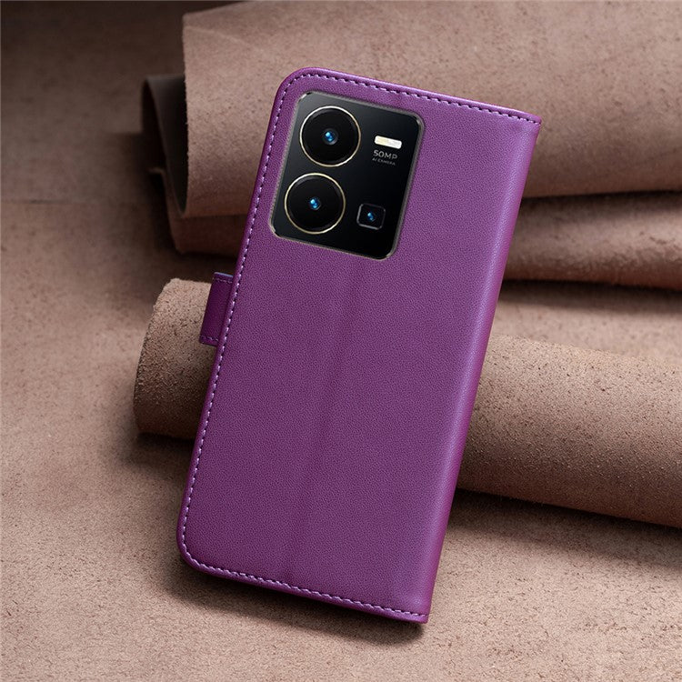 BINFEN COLOR BF17 For vivo Y35 4G (2022) / Y22s 4G PU Leather Wallet Case Stand Phone Cover - Dark Purple