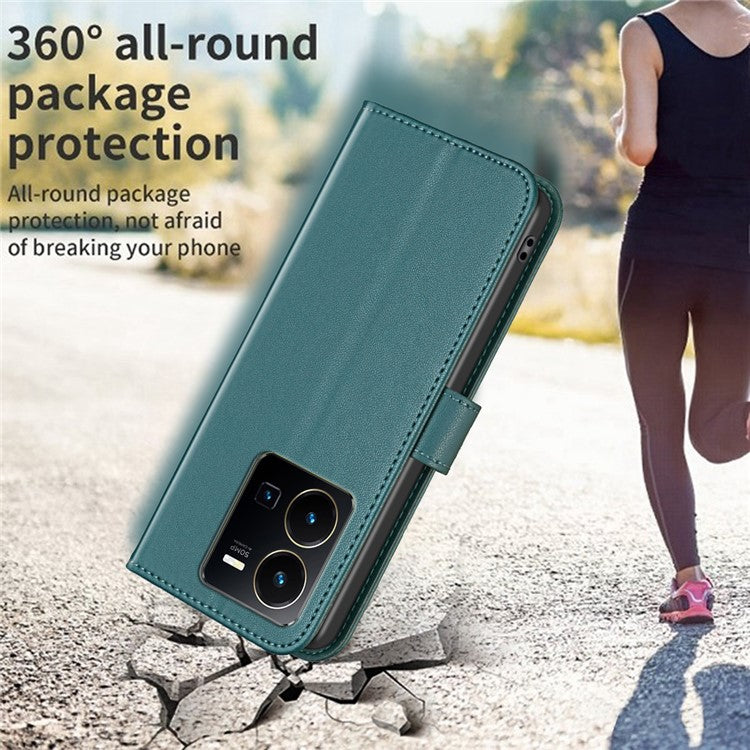 BINFEN COLOR BF17 For vivo Y35 4G (2022) / Y22s 4G PU Leather Wallet Case Stand Phone Cover - Green