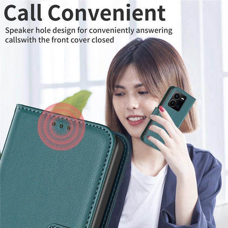 BINFEN COLOR BF17 For vivo Y35 4G (2022) / Y22s 4G PU Leather Wallet Case Stand Phone Cover - Green