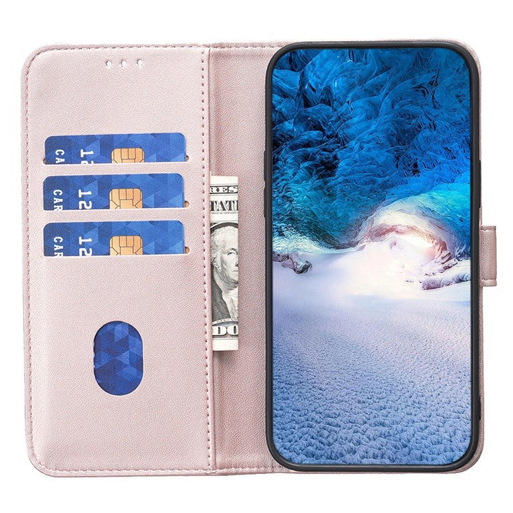 BINFEN COLOR BF17 For vivo Y35 4G (2022) / Y22s 4G PU Leather Wallet Case Stand Phone Cover - Rose Gold