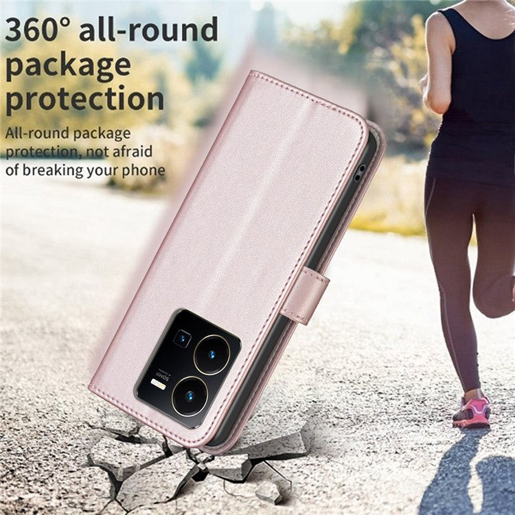 BINFEN COLOR BF17 For vivo Y35 4G (2022) / Y22s 4G PU Leather Wallet Case Stand Phone Cover - Rose Gold