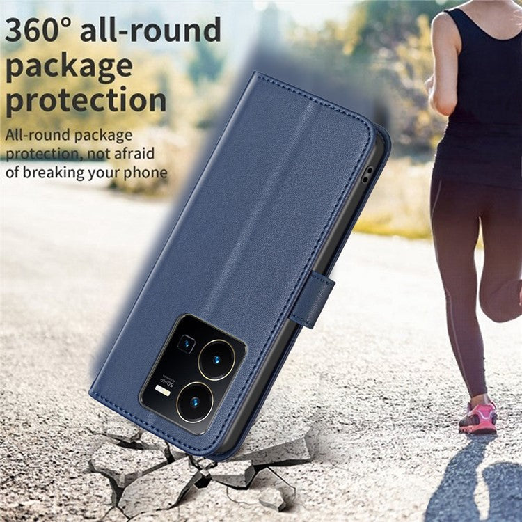 BINFEN COLOR BF17 For vivo Y35 4G (2022) / Y22s 4G PU Leather Wallet Case Stand Phone Cover - Blue