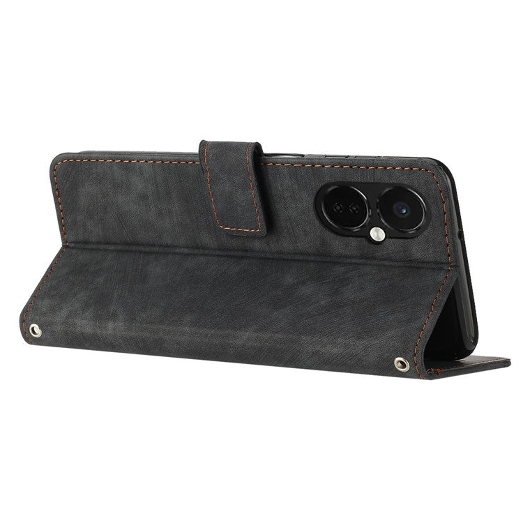 For OnePlus Nord CE3 5G / CE 3 Lite 5G / Nord N30 5G PU Leather Skin-touch Stand Imprinted Lines Wallet Phone Cover - Black