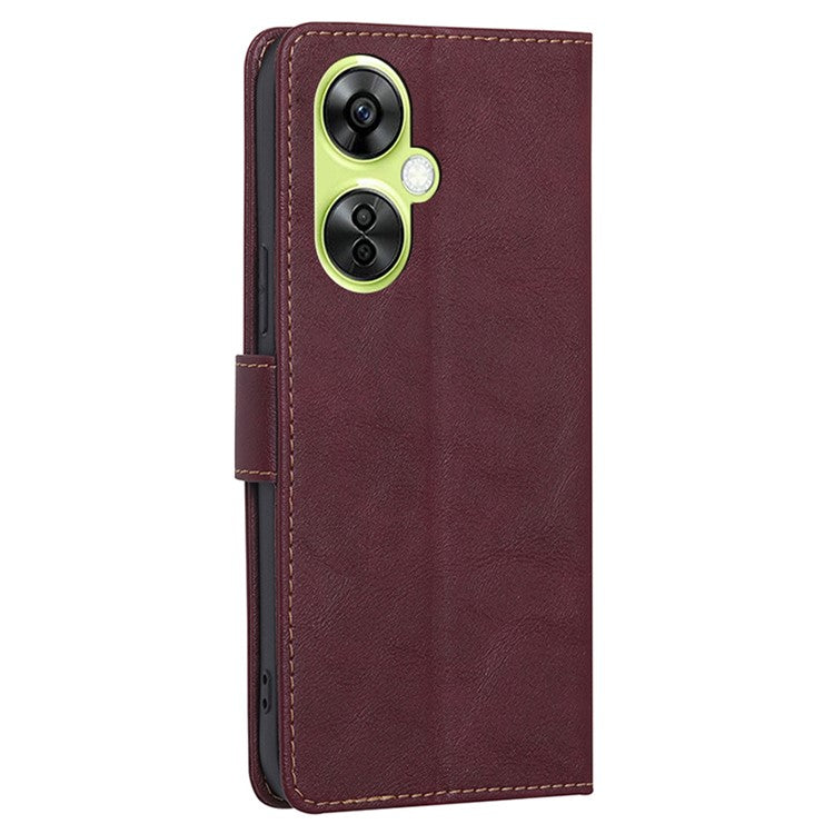 For OnePlus Nord CE 3 Lite 5G / Nord N30 5G PU Leather Wallet Case Magnetic RFID Blocking Stand Phone Cover - Wine Red