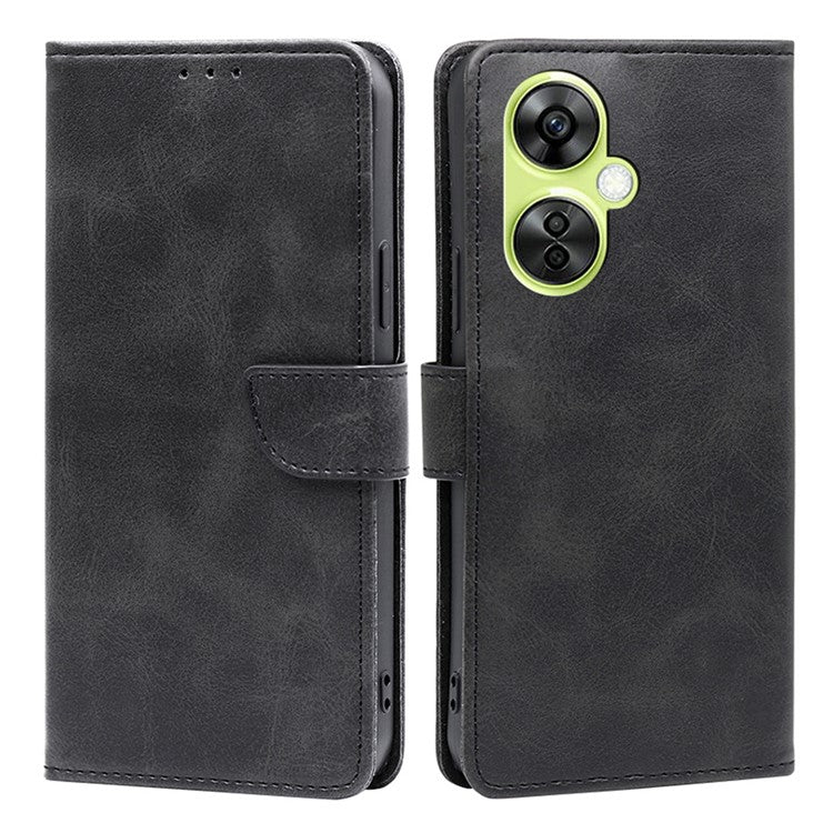 For OnePlus Nord CE 3 Lite 5G / Nord N30 5G PU Leather Calf Texture Wallet Cover Stand Magnetic Clasp Shockproof Phone Case - Black