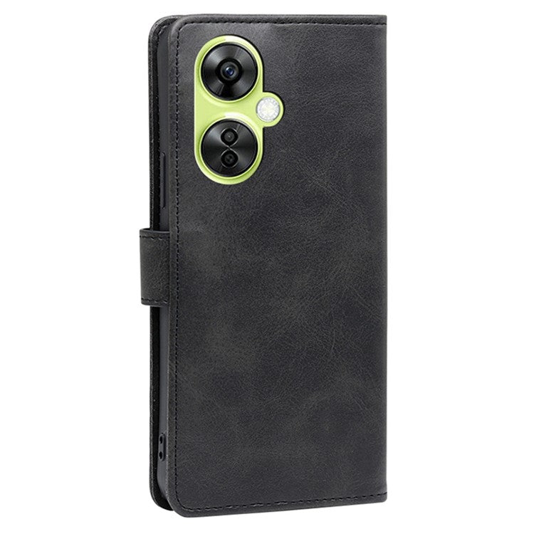 For OnePlus Nord CE 3 Lite 5G / Nord N30 5G PU Leather Calf Texture Wallet Cover Stand Magnetic Clasp Shockproof Phone Case - Black