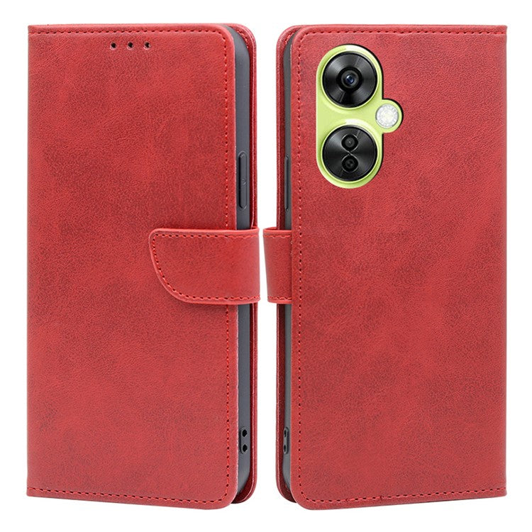 For OnePlus Nord CE 3 Lite 5G / Nord N30 5G PU Leather Calf Texture Wallet Cover Stand Magnetic Clasp Shockproof Phone Case - Red