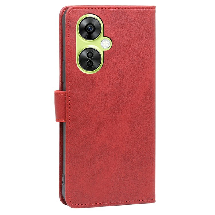 For OnePlus Nord CE 3 Lite 5G / Nord N30 5G PU Leather Calf Texture Wallet Cover Stand Magnetic Clasp Shockproof Phone Case - Red