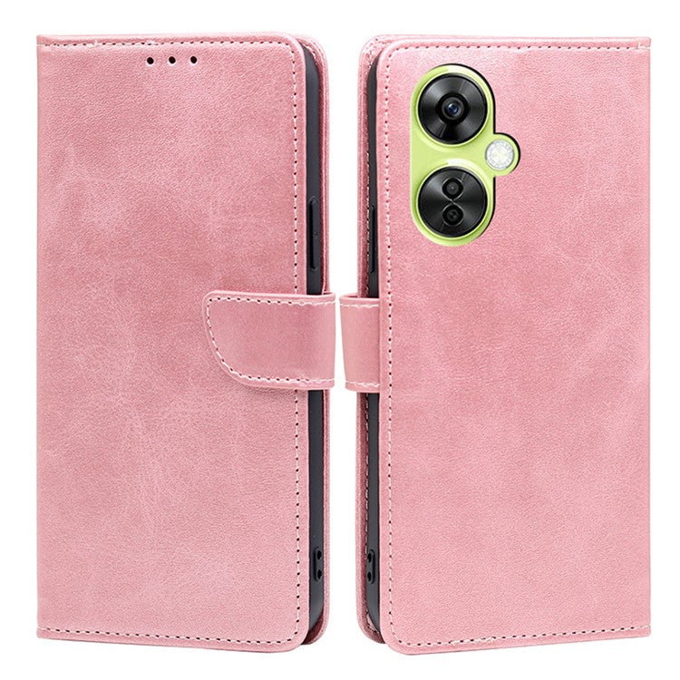 For OnePlus Nord CE 3 Lite 5G / Nord N30 5G PU Leather Calf Texture Wallet Cover Stand Magnetic Clasp Shockproof Phone Case - Rose Gold