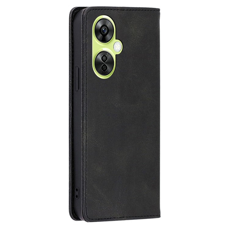 For OnePlus Nord CE 3 Lite 5G / Nord N30 5G PU Leather Stand Phone Cover Calf Texture Wallet Case - Black