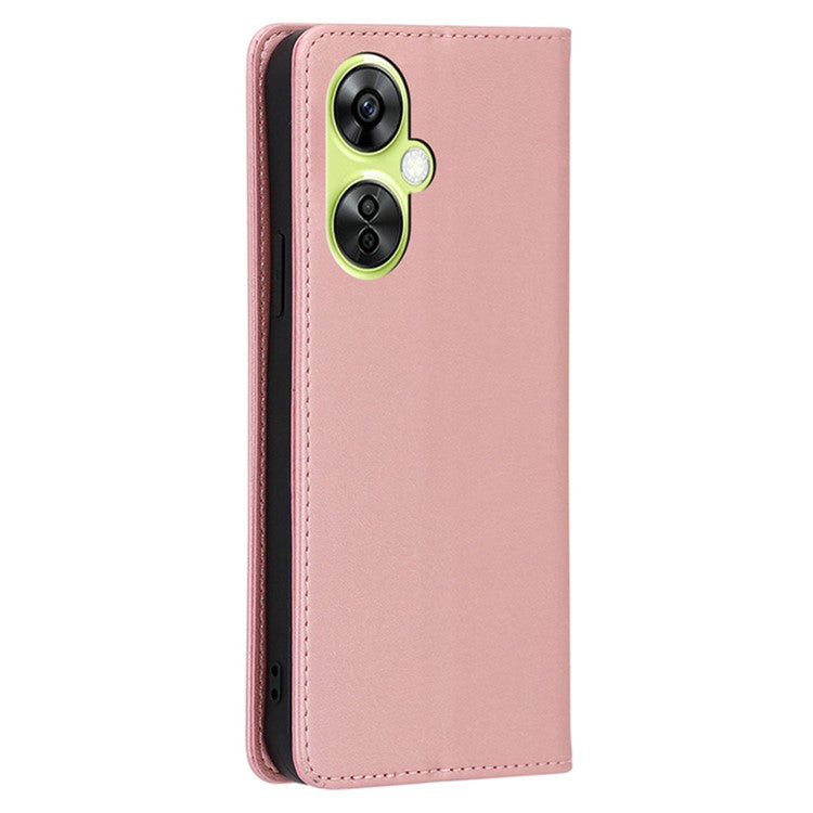 For OnePlus Nord CE 3 Lite 5G / Nord N30 5G PU Leather Stand Phone Cover Calf Texture Wallet Case - Rose Gold