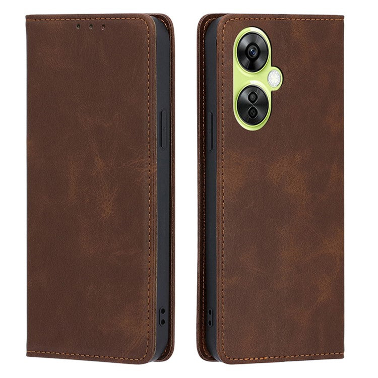 For OnePlus Nord CE 3 Lite 5G / Nord N30 5G PU Leather Stand Phone Cover Calf Texture Wallet Case - Brown