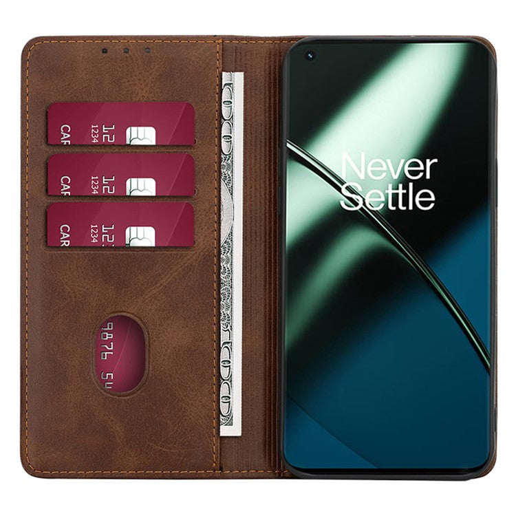 For OnePlus Nord CE 3 Lite 5G / Nord N30 5G PU Leather Stand Phone Cover Calf Texture Wallet Case - Brown