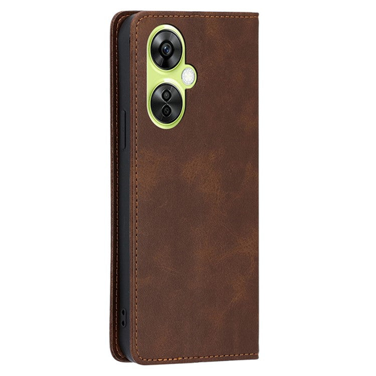 For OnePlus Nord CE 3 Lite 5G / Nord N30 5G PU Leather Stand Phone Cover Calf Texture Wallet Case - Brown