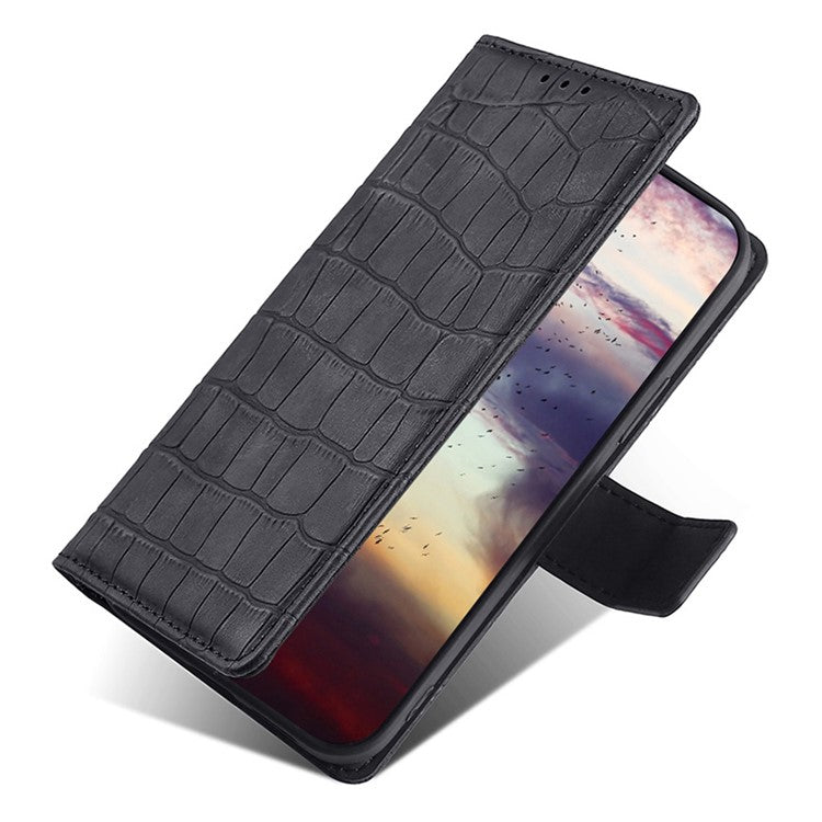 For OnePlus Nord CE 3 Lite 5G / Nord N30 5G PU Leather Crocodile Texture Phone Cover Skin-touch Feeling Stand Wallet Case - Black