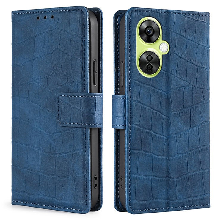 For OnePlus Nord CE 3 Lite 5G / Nord N30 5G PU Leather Crocodile Texture Phone Cover Skin-touch Feeling Stand Wallet Case - Blue