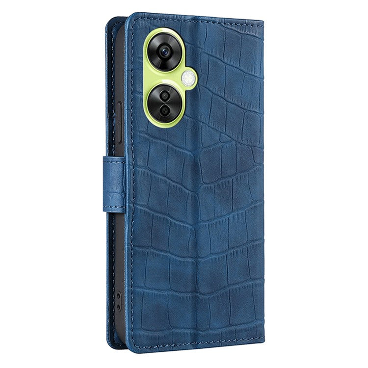 For OnePlus Nord CE 3 Lite 5G / Nord N30 5G PU Leather Crocodile Texture Phone Cover Skin-touch Feeling Stand Wallet Case - Blue
