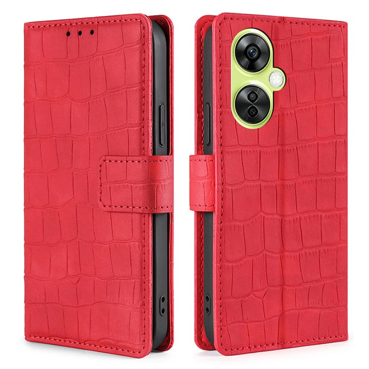 For OnePlus Nord CE 3 Lite 5G / Nord N30 5G PU Leather Crocodile Texture Phone Cover Skin-touch Feeling Stand Wallet Case - Red