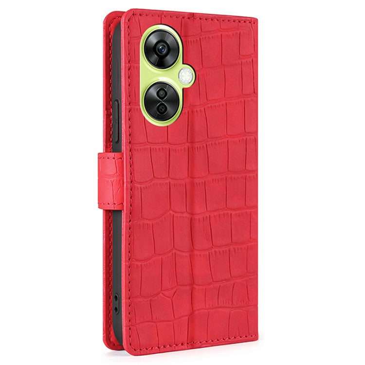 For OnePlus Nord CE 3 Lite 5G / Nord N30 5G PU Leather Crocodile Texture Phone Cover Skin-touch Feeling Stand Wallet Case - Red