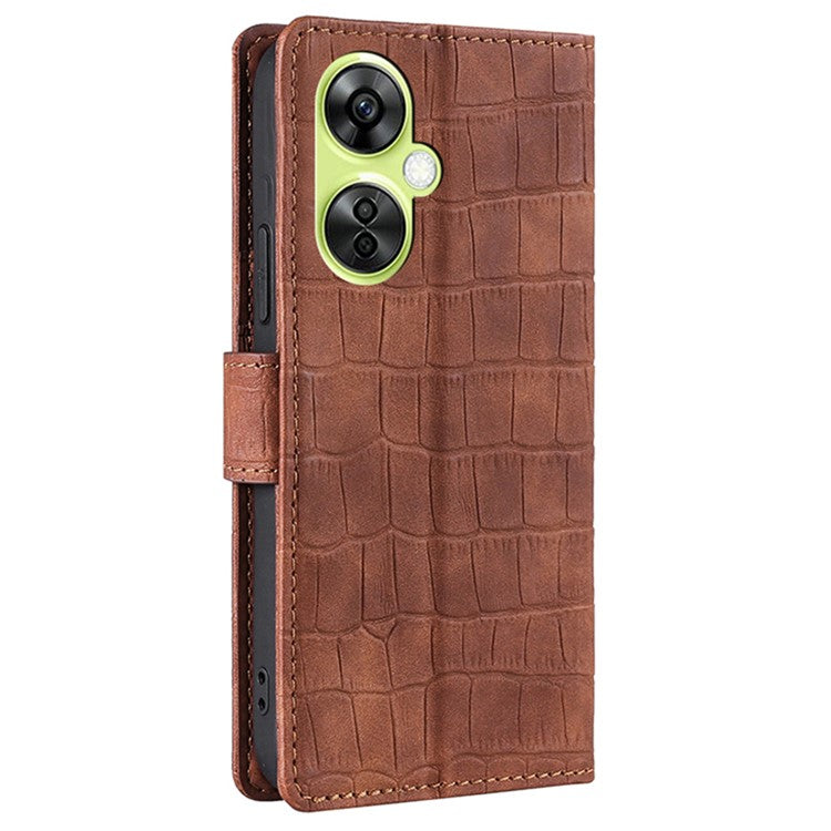 For OnePlus Nord CE 3 Lite 5G / Nord N30 5G PU Leather Crocodile Texture Phone Cover Skin-touch Feeling Stand Wallet Case - Brown