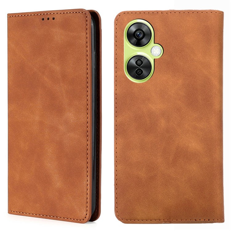 For OnePlus Nord CE 3 Lite 5G / Nord N30 5G PU Leather Cell Phone Case Skin-touch Feeling Card Holder Flip Phone Cover - Light Brown