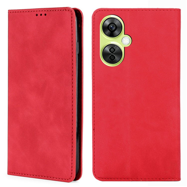 For OnePlus Nord CE 3 Lite 5G / Nord N30 5G PU Leather Cell Phone Case Skin-touch Feeling Card Holder Flip Phone Cover - Red